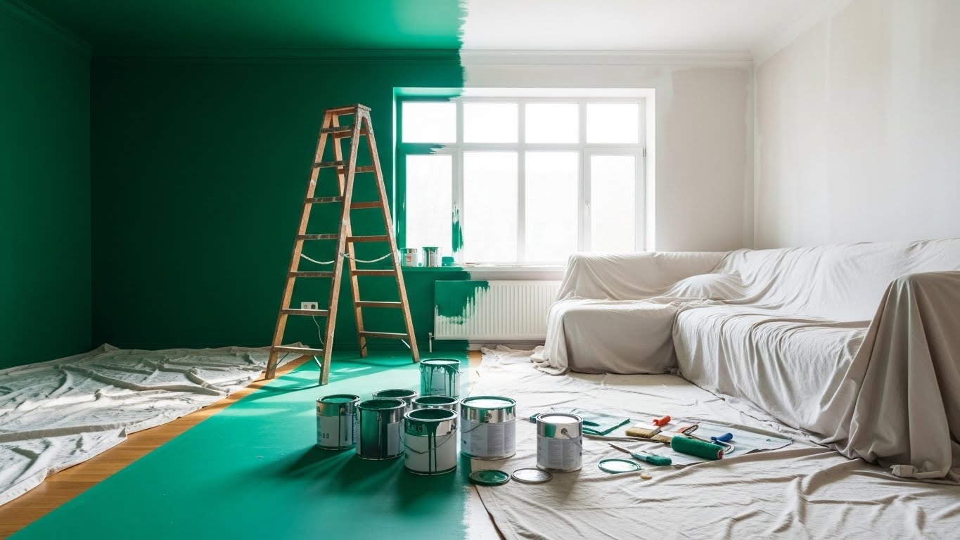 A beautifully painted room in progress, showcasing the results of DIY interior painting like a pro.