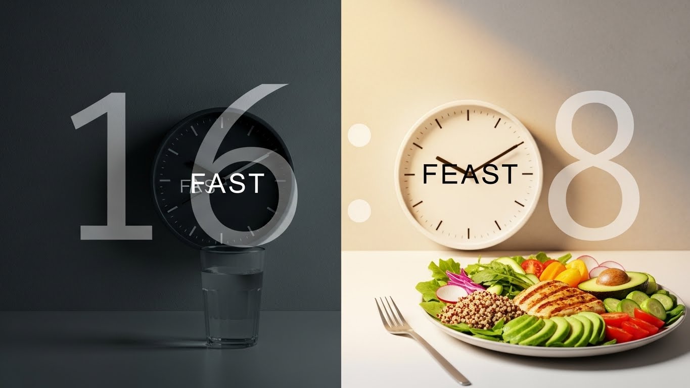 A conceptual illustration of the fasting and eating windows in Intermittent Fasting 16/8.