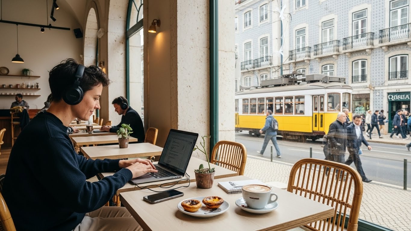 A realistic workspace setup illustrating the practical advice in this digital nomad guide for beginners.