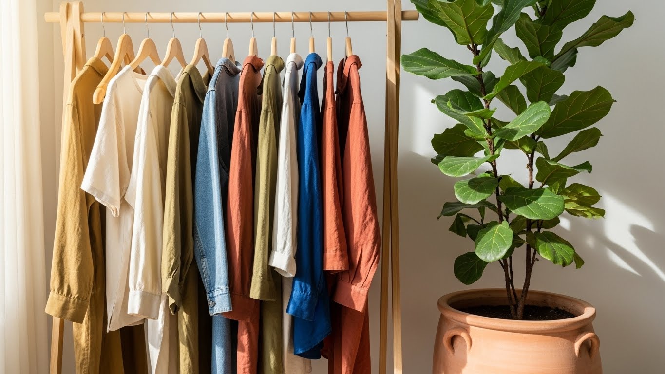 A minimalist, sustainable wardrobe representing the lifestyle of knowing how to quit fast fashion.