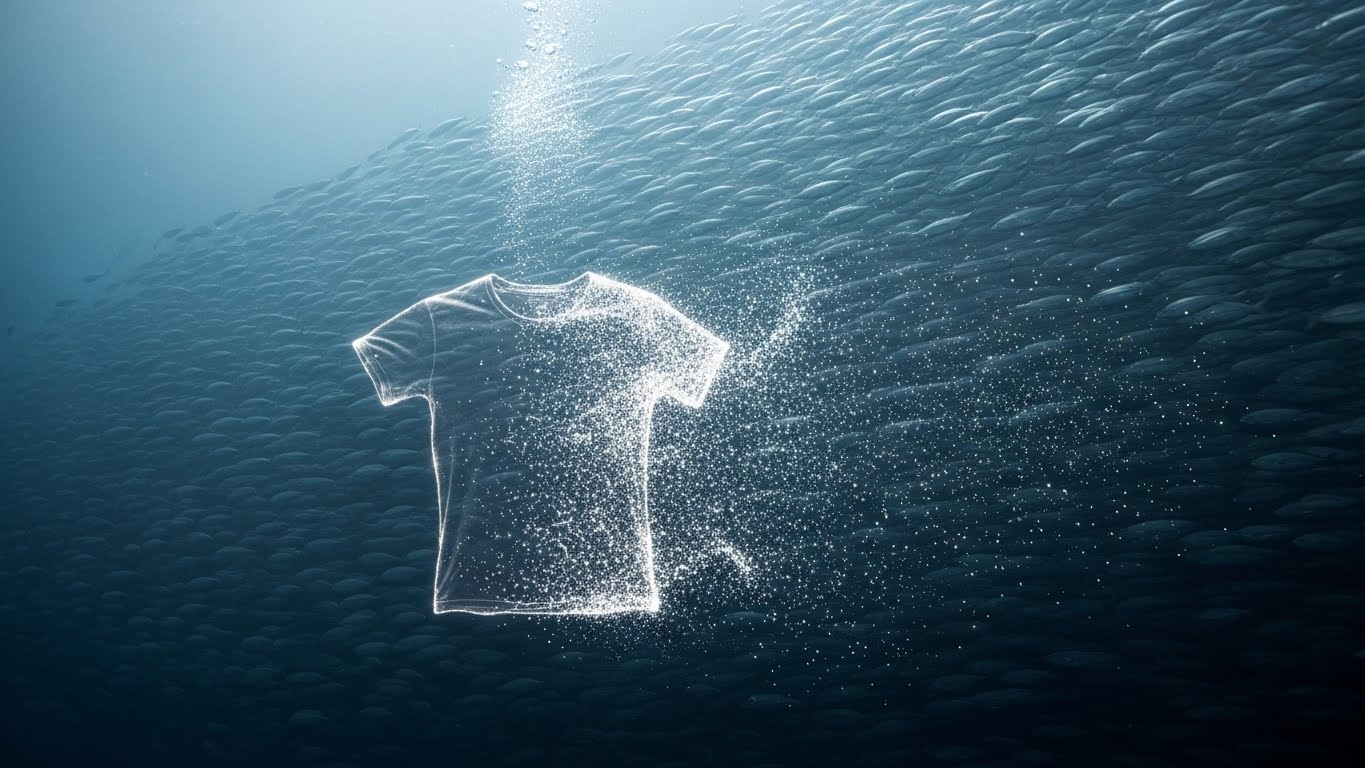 A conceptual visualization of ocean pollution, illustrating the urgency of how to stop microplastics in laundry.