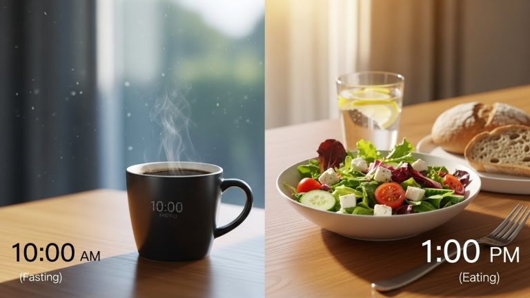 A visual timeline of a day following the intermittent fasting 16/8 guide.