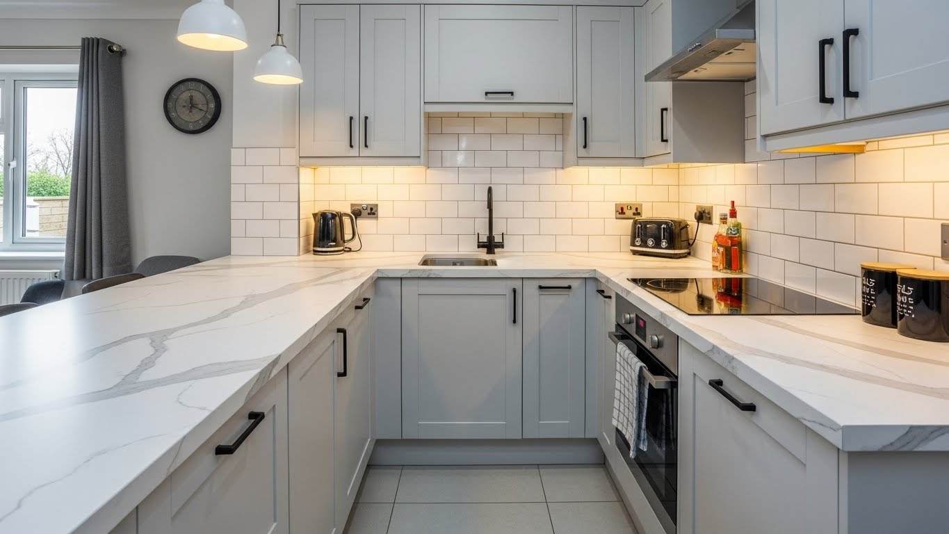 A stunning completed renter-friendly kitchen makeover using temporary hacks.