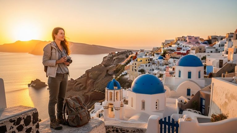 A confident solo traveler enjoying the view, representing the empowerment of solo travel for beginners.