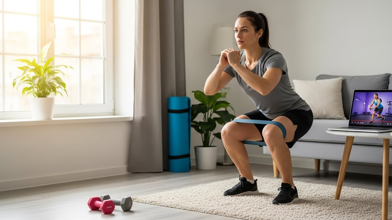 A person exercising at home, demonstrating the accessibility of strength training for beginners.