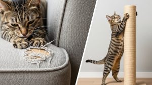 Placing a post nearby is the first step in learning how to stop cats from scratching furniture.