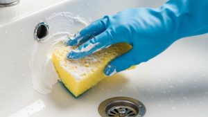 A powerful baking soda paste is one of the most effective DIY natural cleaning products for bathrooms.
