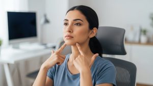 The chin tuck exercise is a non-negotiable daily habit for anyone researching how to fix tech neck.