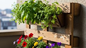 Vertical gardening maximizes space for small balcony makeover ideas on a budget.