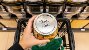 Bulk shopping with jars is the most effective way to practice the zero waste kitchen guide principles.