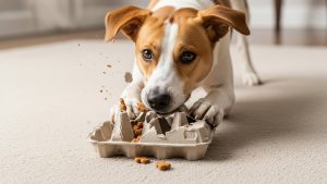 Controlled shredding allows dogs to satisfy primal instincts safely as part of DIY dog enrichment ideas.