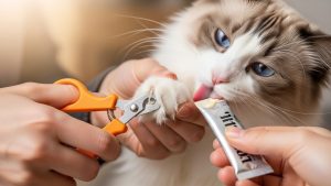 Regular nail trimming is a preventative measure for how to stop cats from scratching furniture.